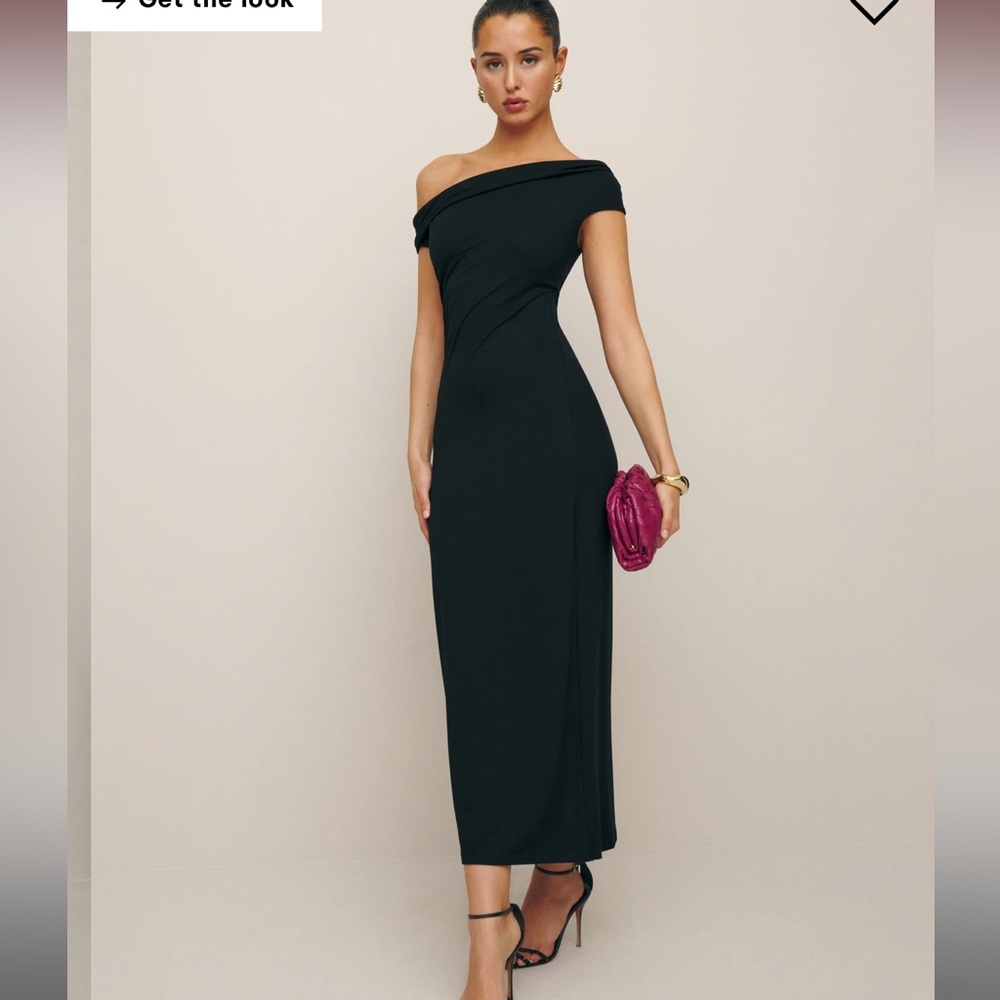 Reformation Black Off-Shoulder Midi Dress - Picture 6 of 12